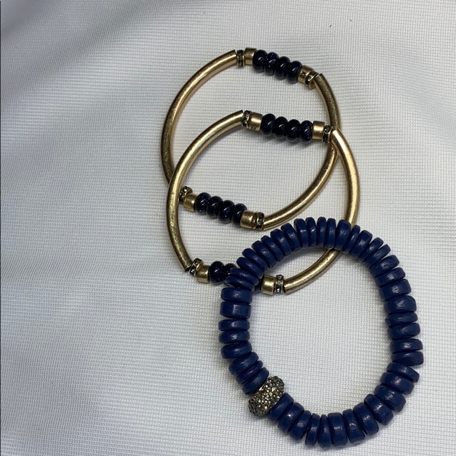Brushed Gold And Blue Bracelet Set